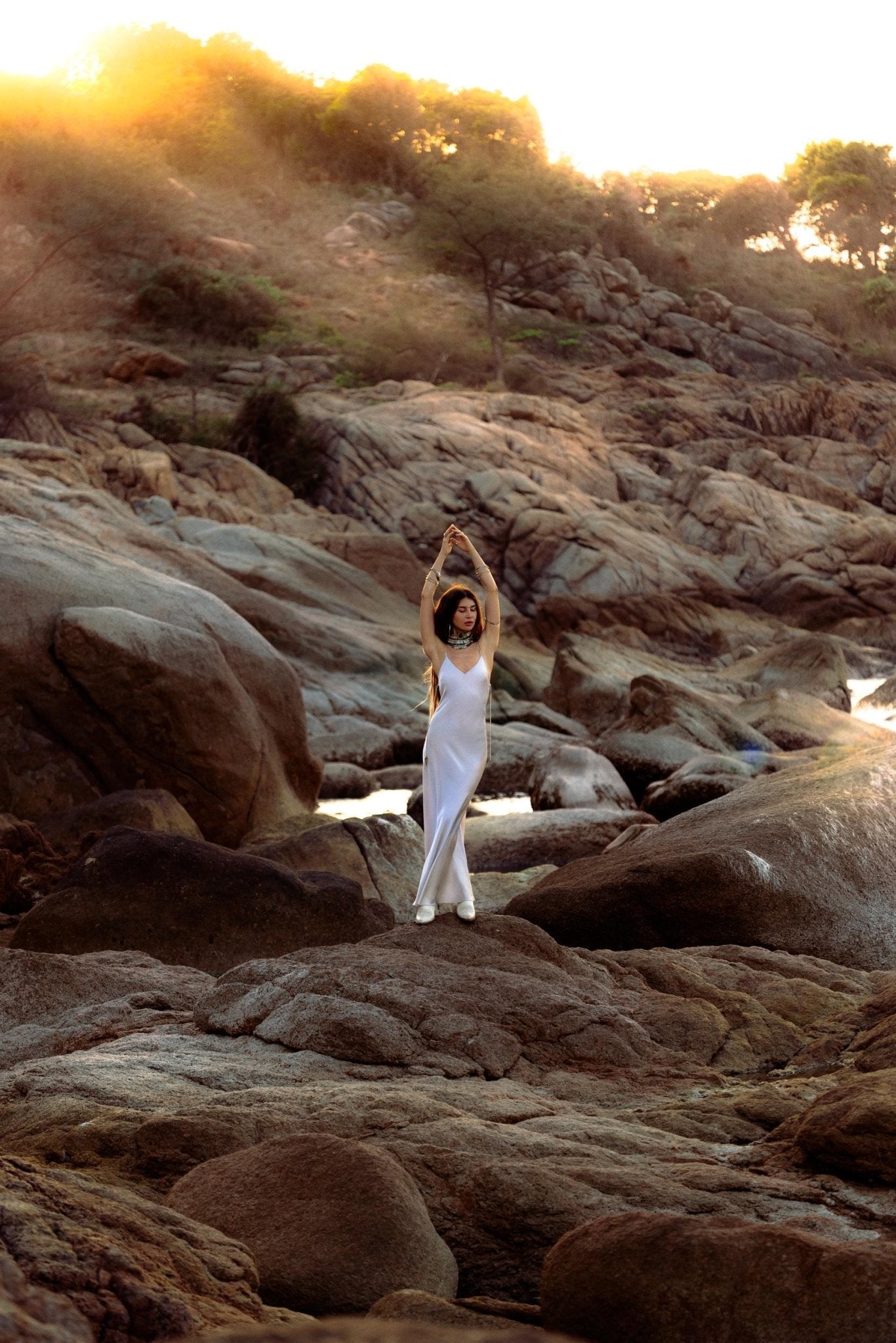 Mist Blue Peace Silk Maxi Slip Dress Organic Ahimsa Boho Bridal Gown Handmade Angel Wing Detail - AYA Sacred Wear