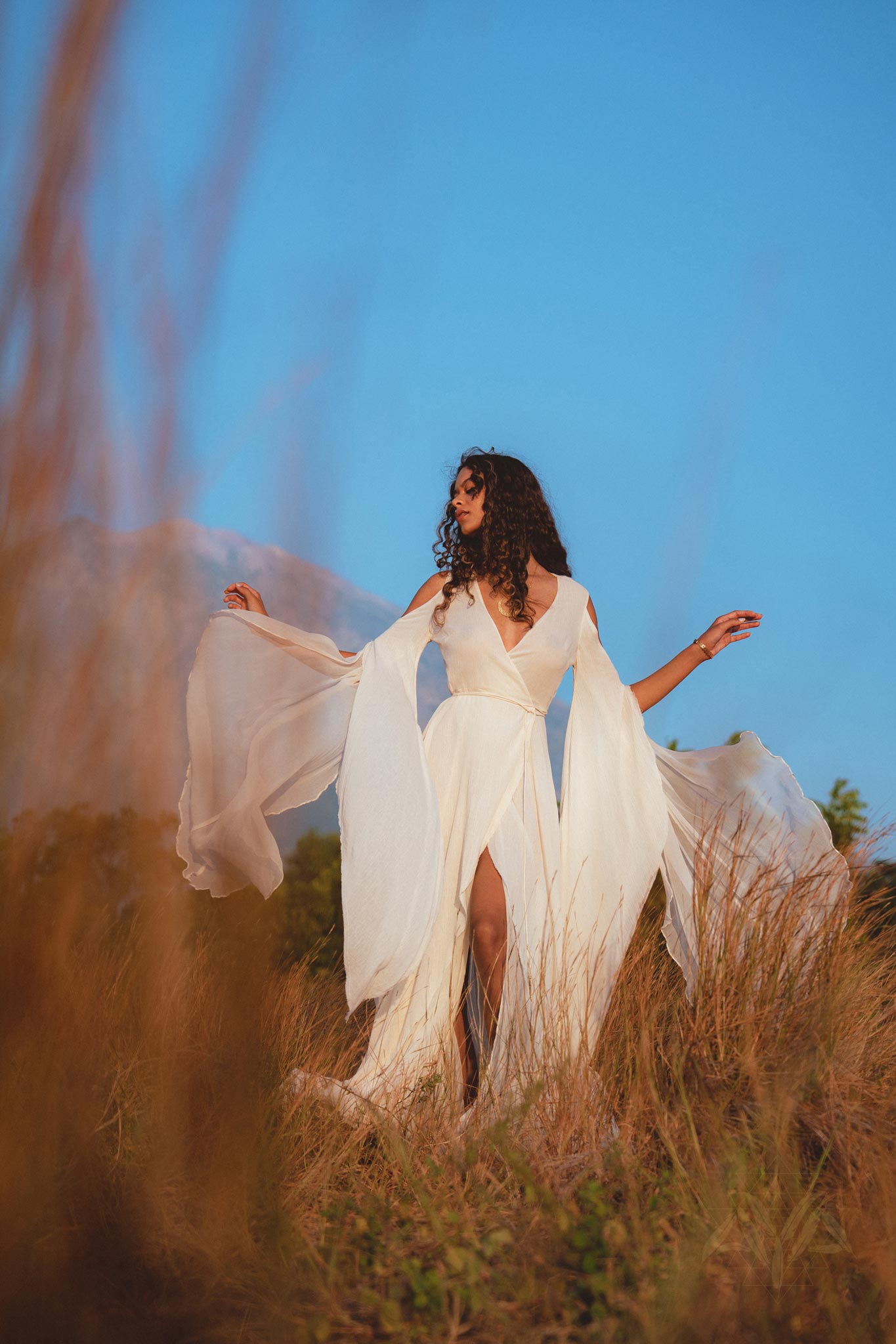 Look perfect on your special day in an off-white organic wedding dress from Aya Sacred Wear.