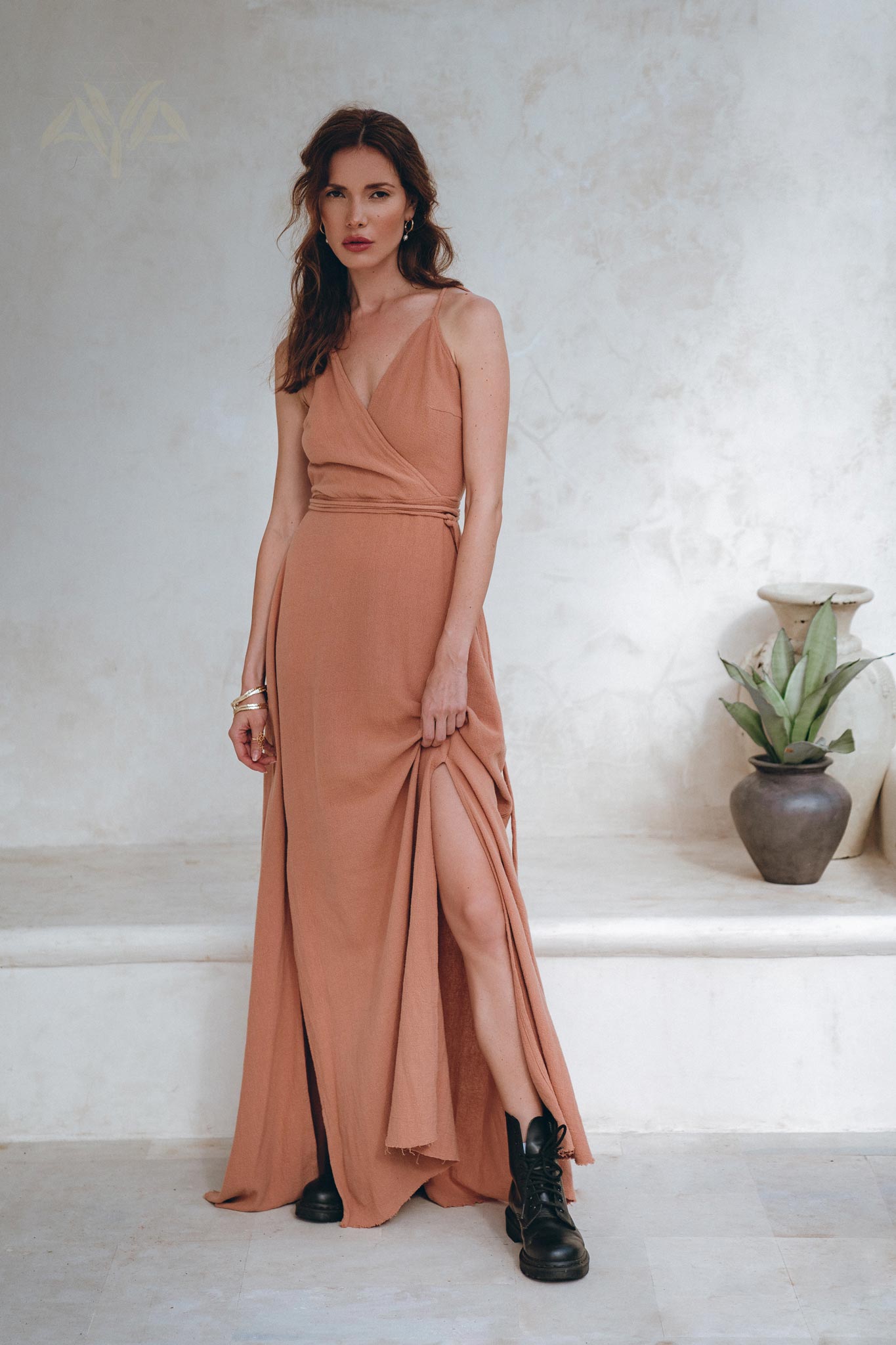 Dusty Pink Boho Bridesmaid Dress, Open Back Elegant Dress - AYA Sacred Wear