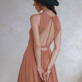 Dusty Pink Boho Bridesmaid Dress, Open Back Elegant Dress - AYA Sacred Wear