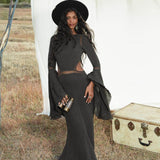 New Mandara Linen Maxi Dress Asphalt Grey , Long Sleeve Backless · Flowing Bohemian Silhouette - AYA Sacred Wear