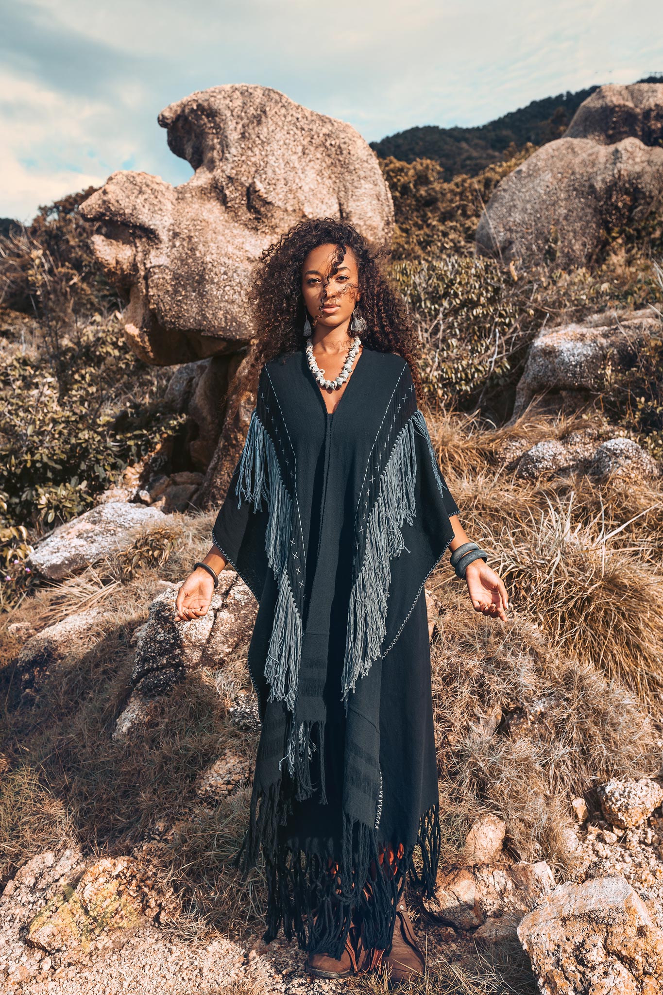 Black Poncho, Bohemian Poncho, Plus Size Clothing - AYA Sacred Wear