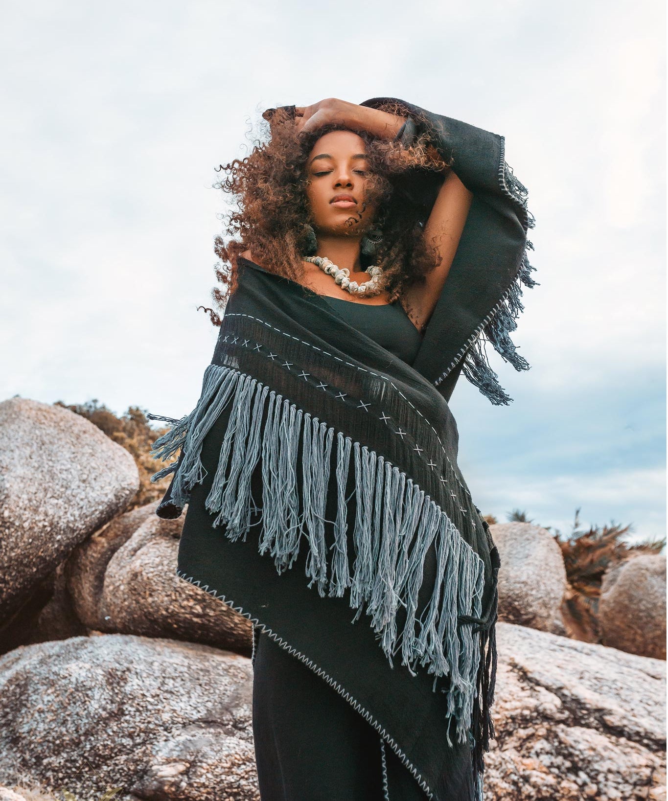 Black Poncho, Bohemian Poncho, Plus Size Clothing - AYA Sacred Wear