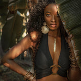 Black Boho Crop Top Bohemian Top with Handmade Knots by AYA Sacred Wear