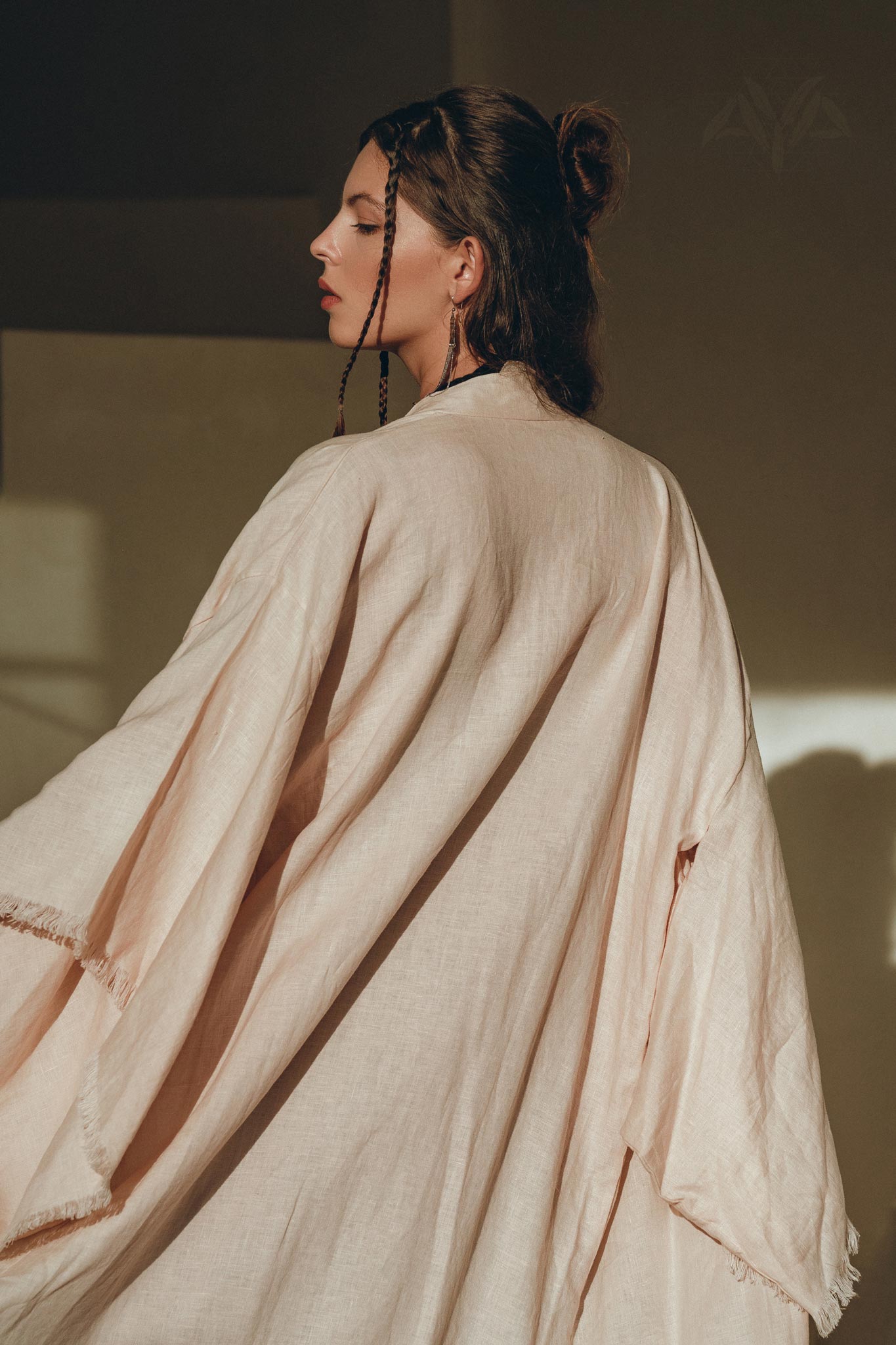 Linen Cardigan Women, Light Pink Overcoat, Linen Wrap Cardigan with Belt - AYA Sacred Wear