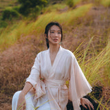 Linen Cardigan Women, Light Pink Overcoat, Linen Wrap Cardigan with Belt - AYA Sacred Wear