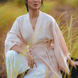 Linen Cardigan Women, Light Pink Overcoat, Linen Wrap Cardigan with Belt - AYA Sacred Wear