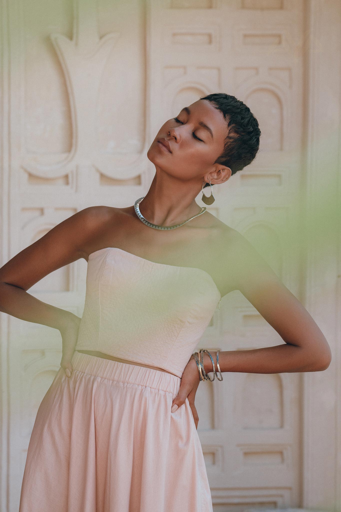 Boho Corset and Skirt for Women, Baby Pink Bustier Top and Maxi Skirt - AYA Sacred Wear