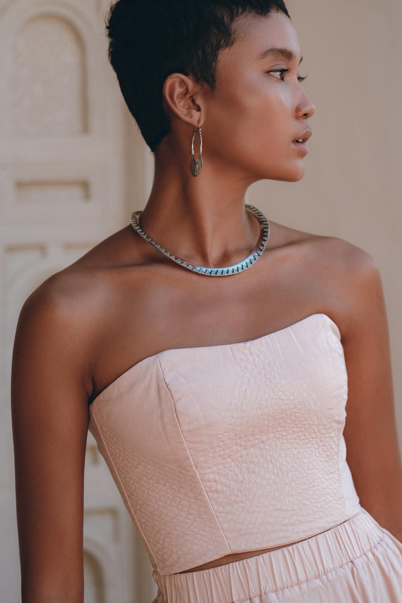 Boho Corset and Skirt for Women, Baby Pink Bustier Top and Maxi Skirt - AYA Sacred Wear