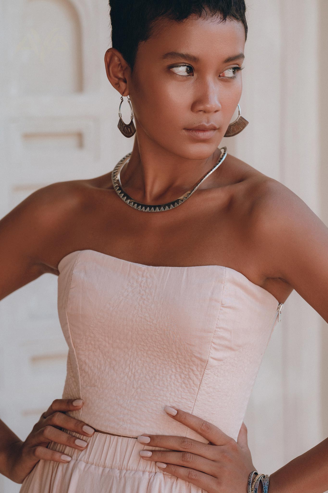 Boho Corset and Skirt for Women, Baby Pink Bustier Top and Maxi Skirt - AYA Sacred Wear