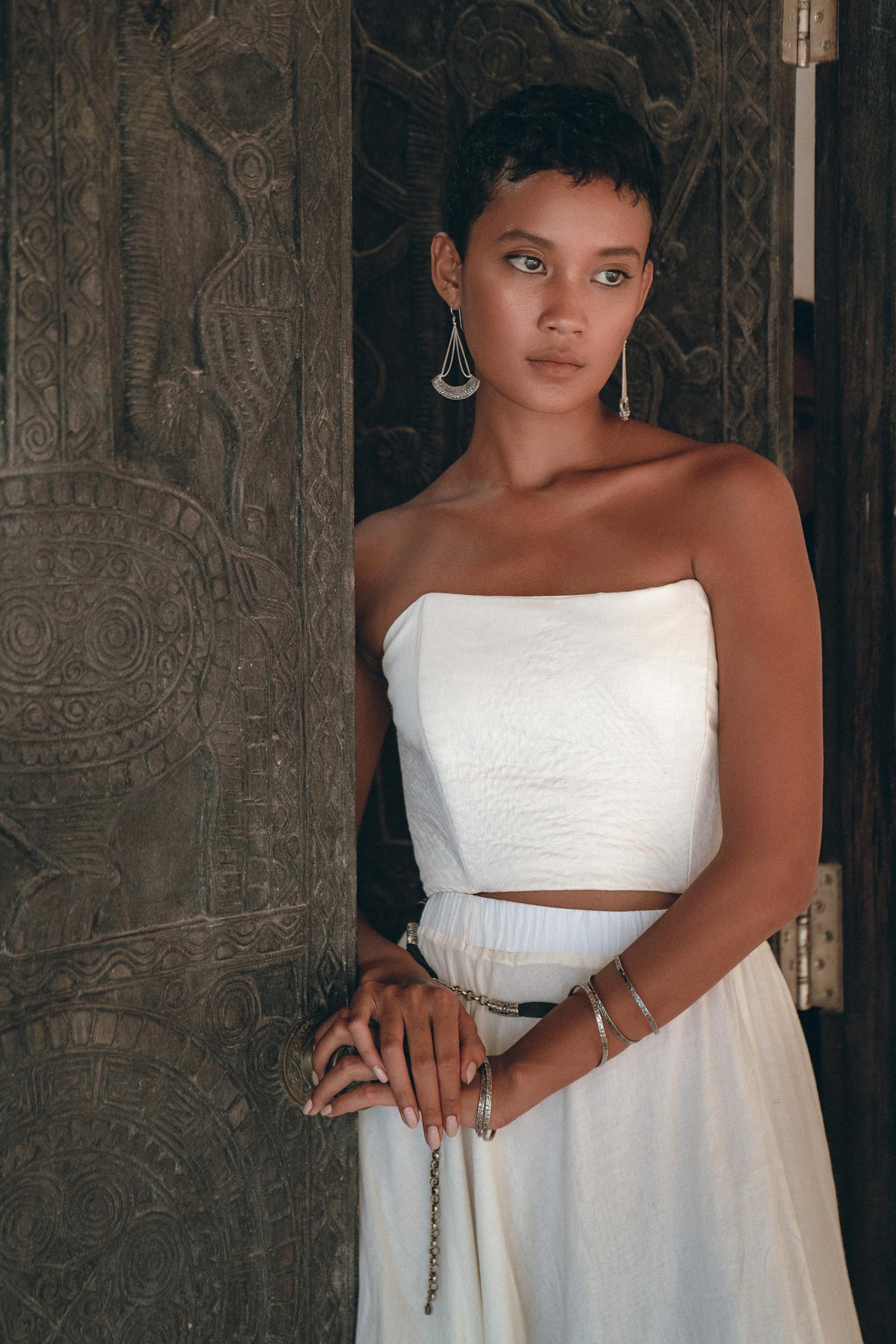 Off-White Boho Top Corset and Skirt, Summer Crop Top Corset and Skirt -AYA Sacred Wear