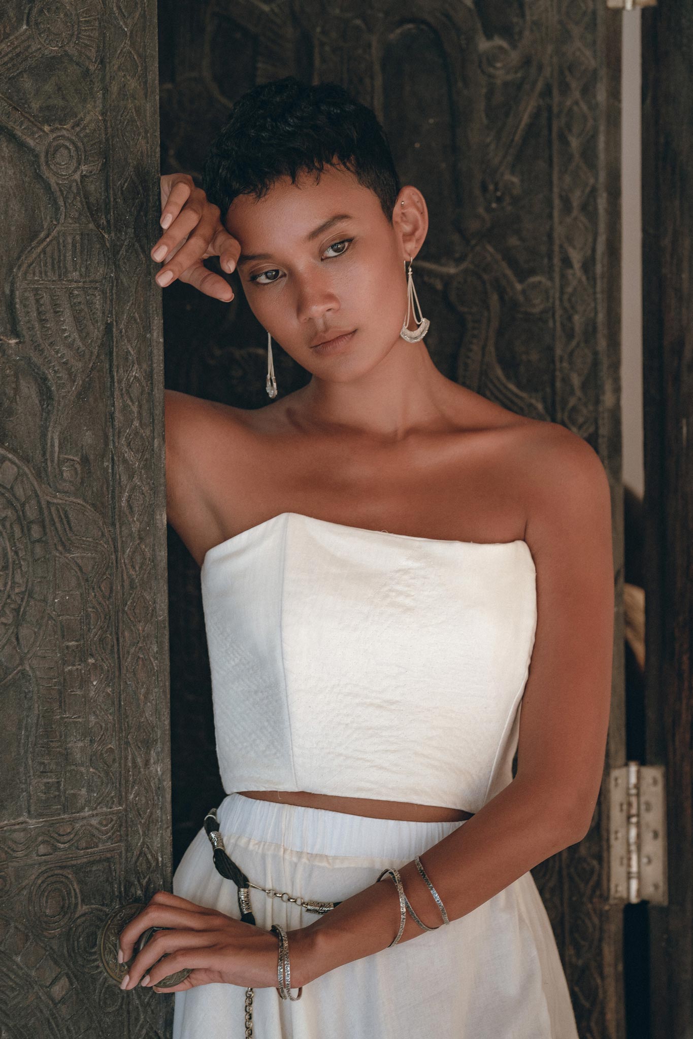 Off-White Boho Top Corset and Skirt, Summer Crop Top Corset and Skirt -AYA Sacred Wear