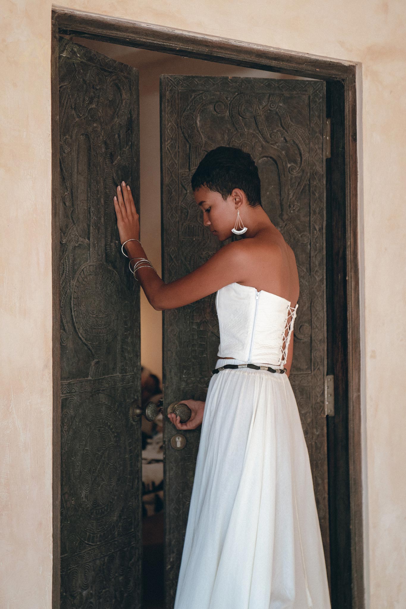 Off-White Boho Top Corset and Skirt, Summer Crop Top Corset and Skirt -AYA Sacred Wear