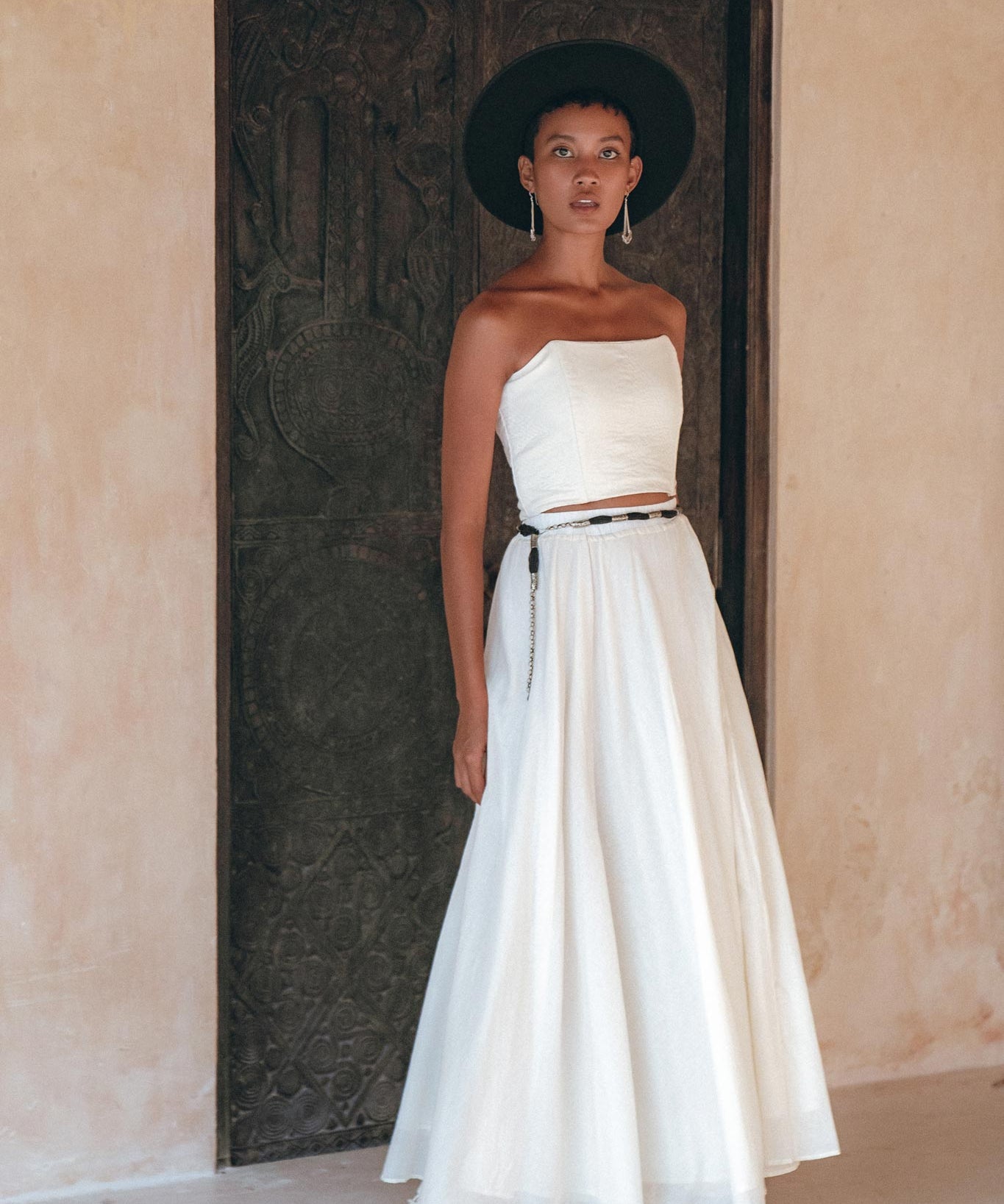 Off-White Boho Top Corset and Skirt, Summer Crop Top Corset and Skirt -AYA Sacred Wear