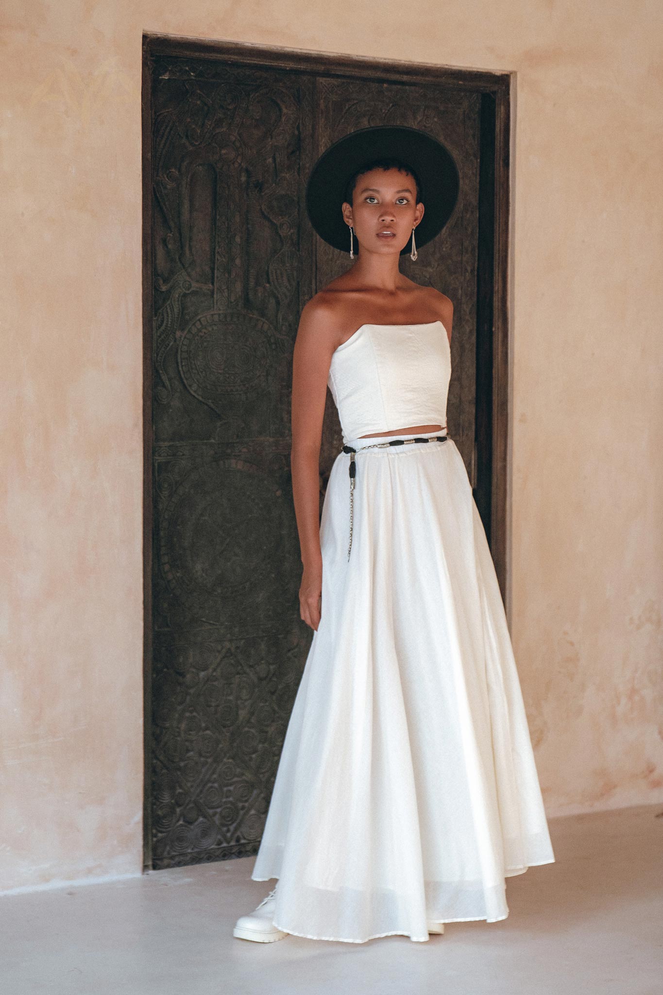 Off-White Boho Top Corset and Skirt, Summer Crop Top Corset and Skirt -AYA Sacred Wear