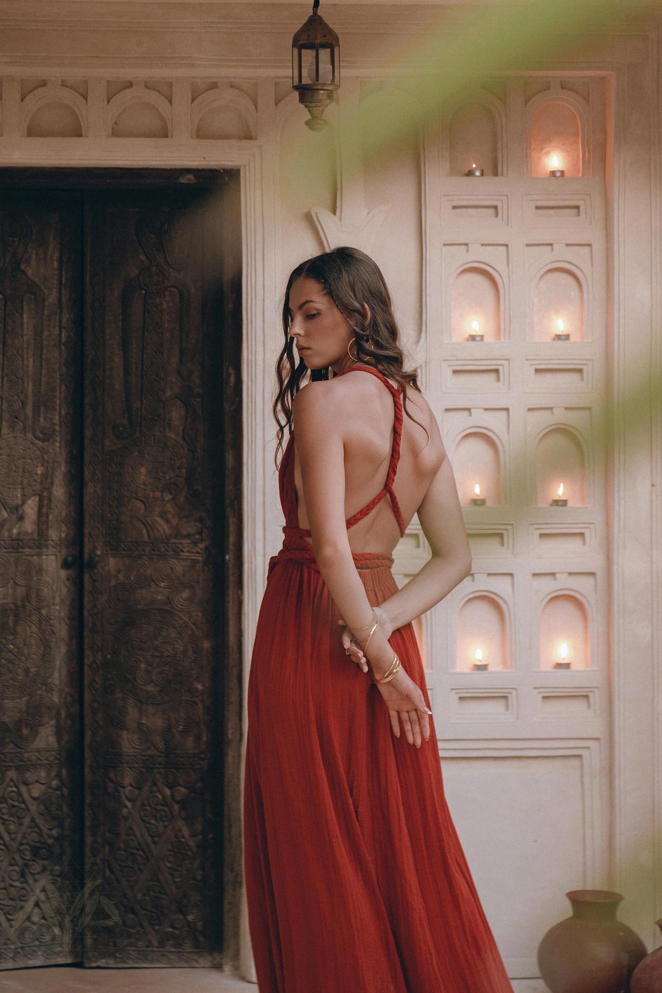 Greek Goddess Dress, Boho Braided Belted Dress, Wine Red Grecian Dress - AYA Sacred Wear