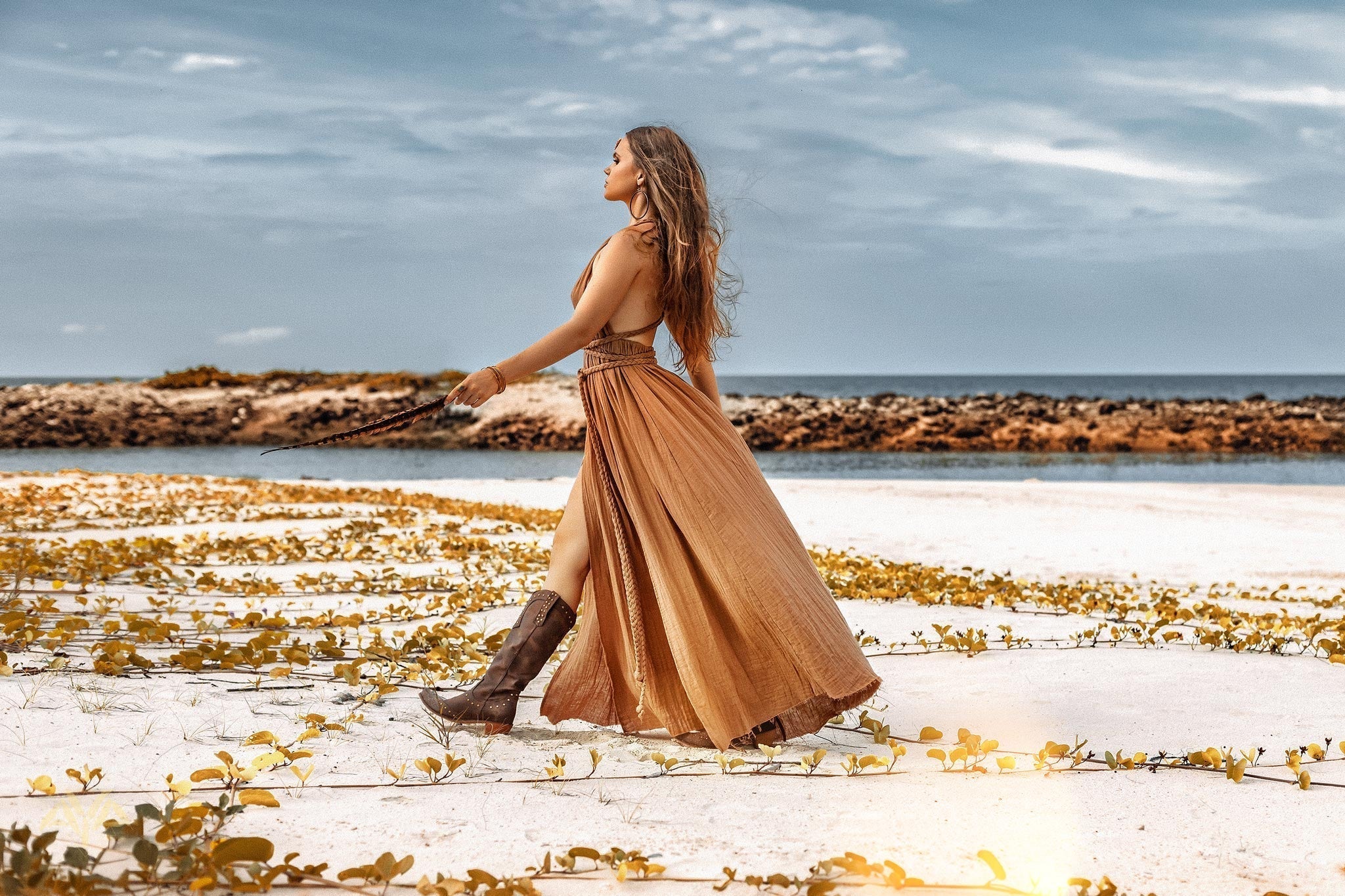 Ochre Greek Goddess Dress - AYA Sacred Wear