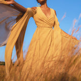 Ochre Makosh Goddess Dress • Fairy Wings Dress • Light Cotton Formal Dress - AYA Sacred Wear
