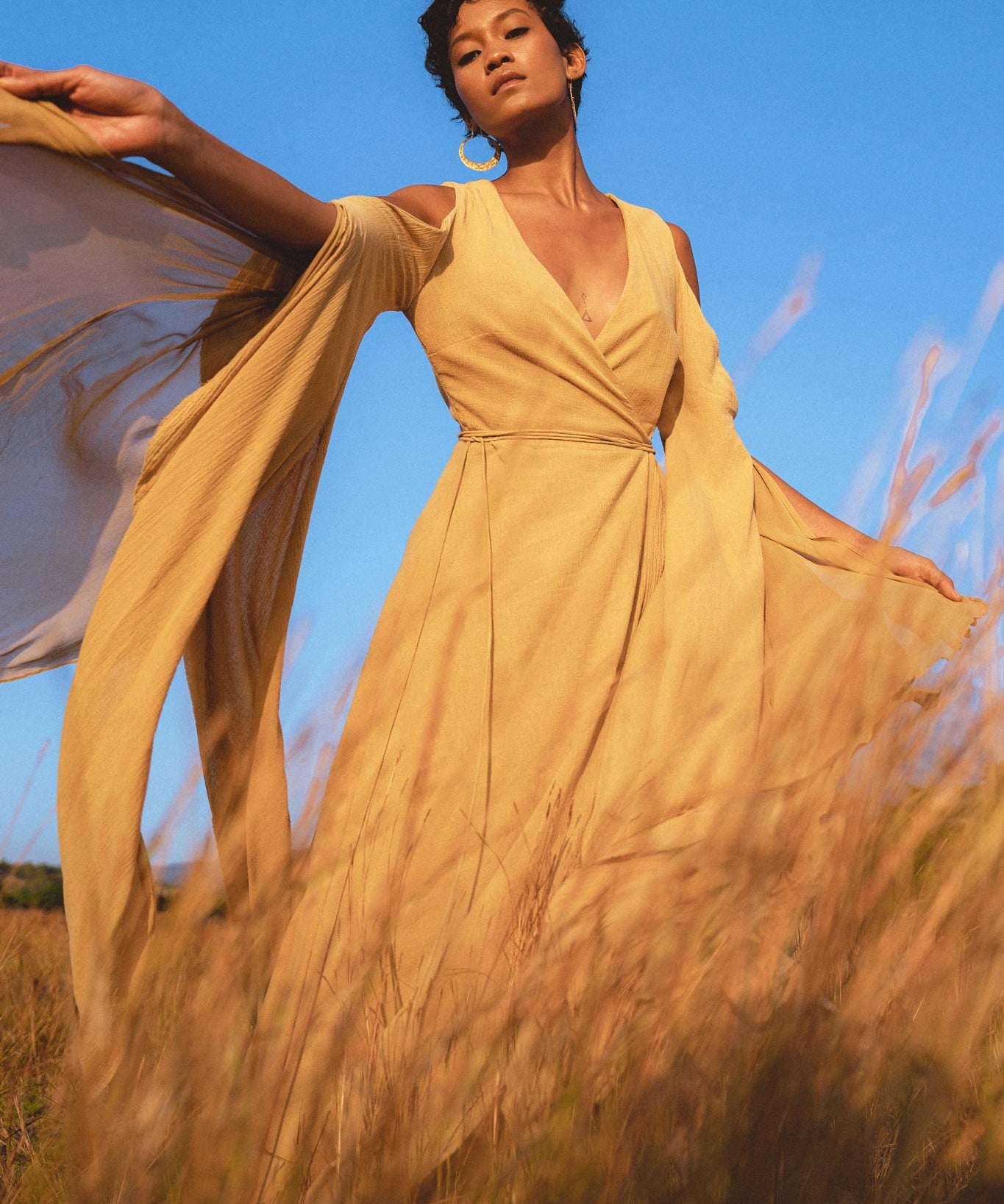 Ochre Makosh Goddess Dress • Fairy Wings Dress • Light Cotton Formal Dress - AYA Sacred Wear