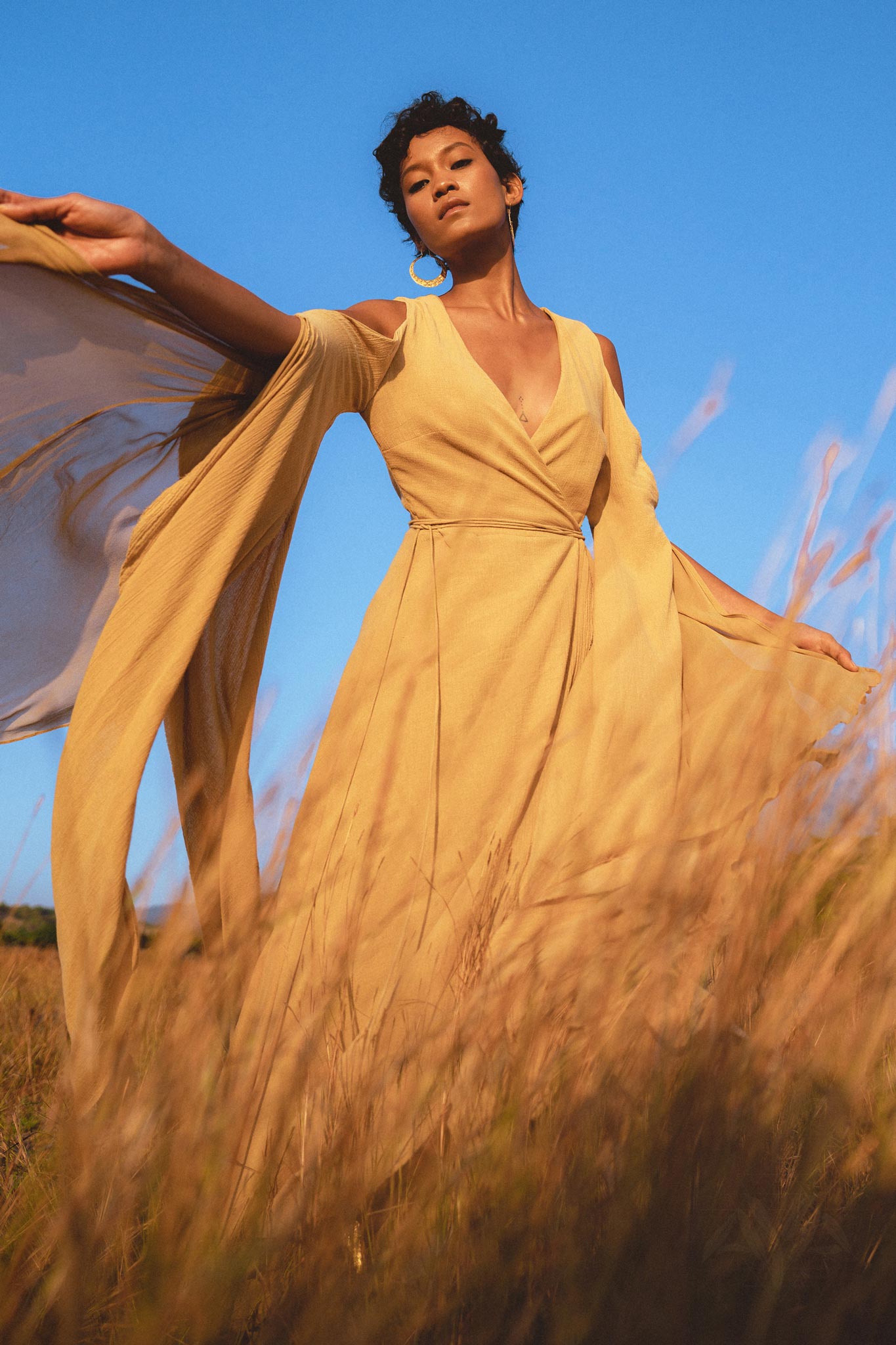 Ochre Makosh Goddess Dress • Fairy Wings Dress • Light Cotton Formal Dress - AYA Sacred Wear