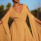 Ochre Makosh Goddess Dress • Fairy Wings Dress • Light Cotton Formal Dress - AYA Sacred Wear