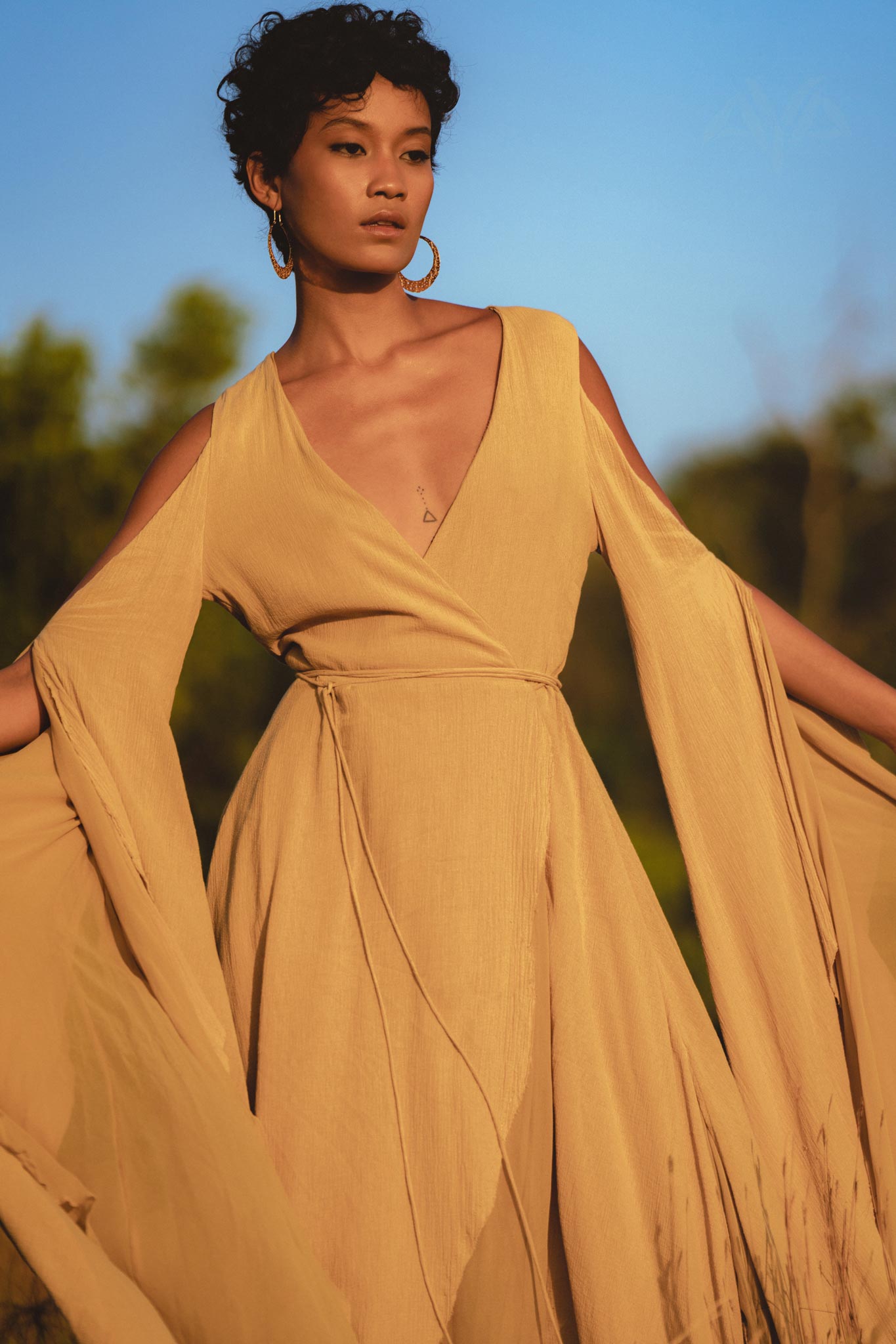 Ochre Makosh Goddess Dress • Fairy Wings Dress • Light Cotton Formal Dress - AYA Sacred Wear