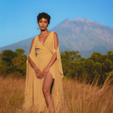 Ochre Makosh Goddess Dress • Fairy Wings Dress • Light Cotton Formal Dress - AYA Sacred Wear