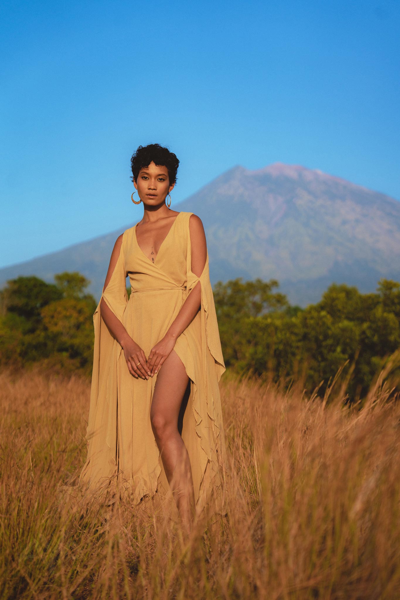 Ochre Makosh Goddess Dress • Fairy Wings Dress • Light Cotton Formal Dress - AYA Sacred Wear