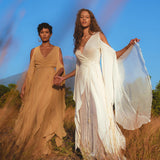 Ochre Makosh Goddess Dress • Fairy Wings Dress • Light Cotton Formal Dress - AYA Sacred Wear