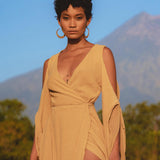 Ochre Makosh Goddess Dress • Fairy Wings Dress • Light Cotton Formal Dress - AYA Sacred Wear