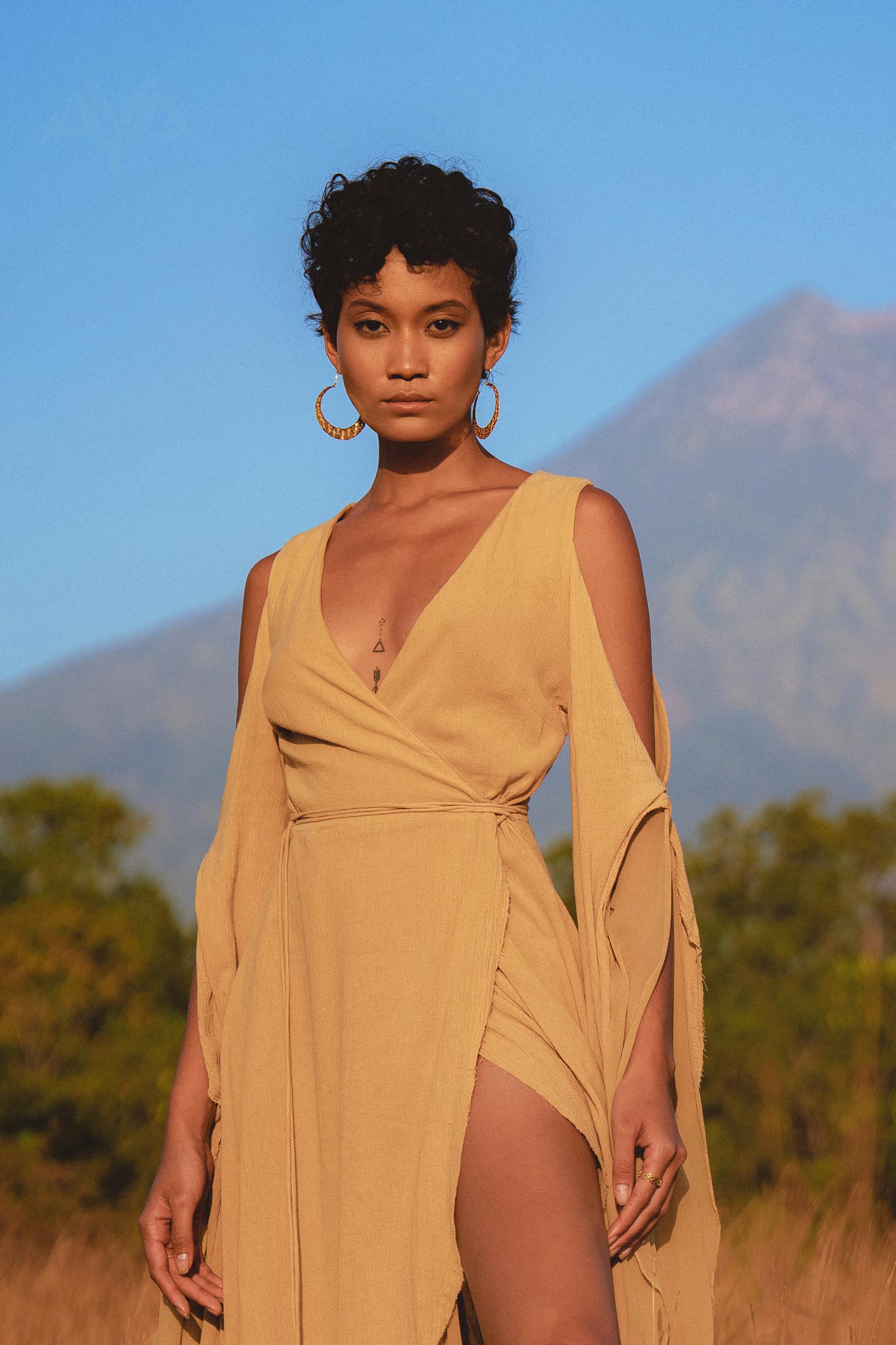 Ochre Makosh Goddess Dress • Fairy Wings Dress • Light Cotton Formal Dress - AYA Sacred Wear