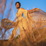 Ochre Makosh Goddess Dress • Fairy Wings Dress • Light Cotton Formal Dress - AYA Sacred Wear