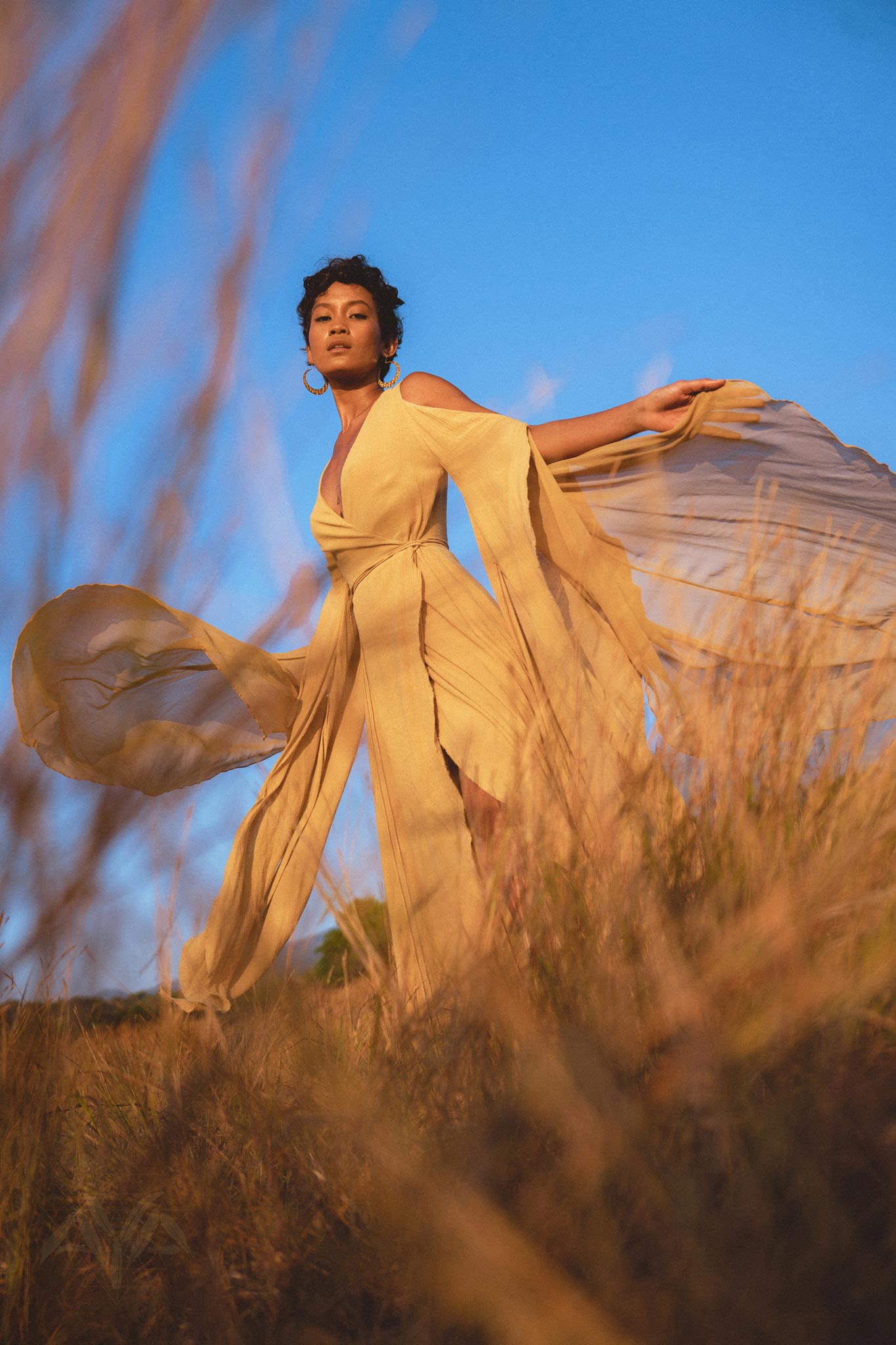 Ochre Makosh Goddess Dress • Fairy Wings Dress • Light Cotton Formal Dress - AYA Sacred Wear