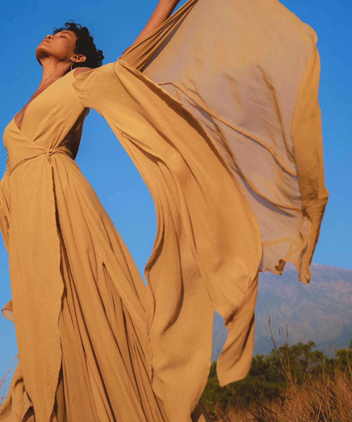 Ochre Makosh Goddess Dress • Fairy Wings Dress • Light Cotton Formal Dress - AYA Sacred Wear