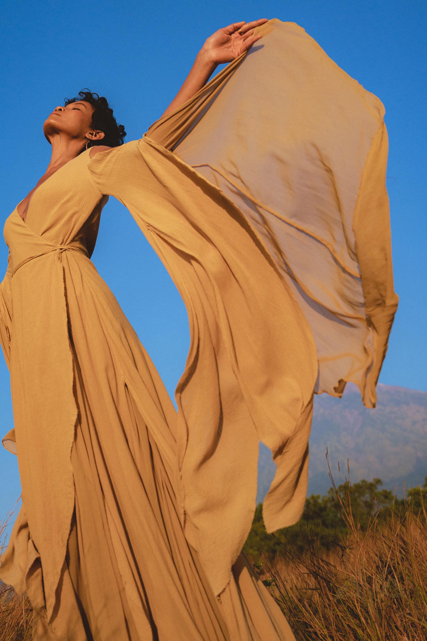 Ochre Makosh Goddess Dress • Fairy Wings Dress • Light Cotton Formal Dress - AYA Sacred Wear