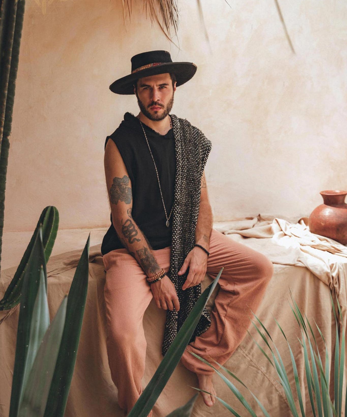 Ochre Orange Long Cotton Pants for Men - AYA Sacred Wear