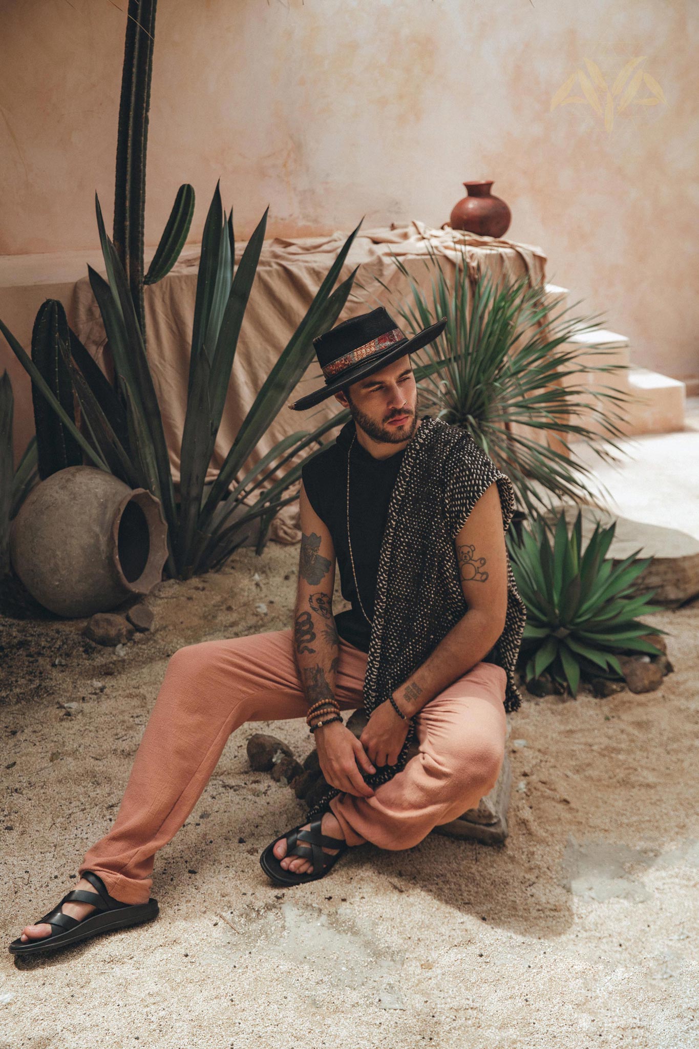 Ochre Orange Long Cotton Pants for Men - AYA Sacred Wear