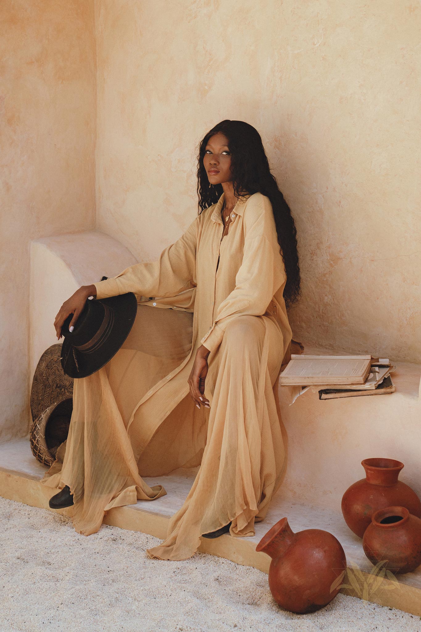 Show off your unique style in the Ochre Boho Shirt Dress by Aya Sacred Wear