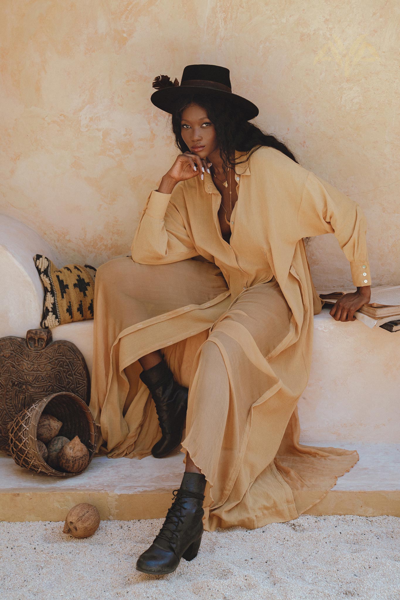 Get the perfect look with the Ochre Boho Shirt Dress by Aya Sacred Wear