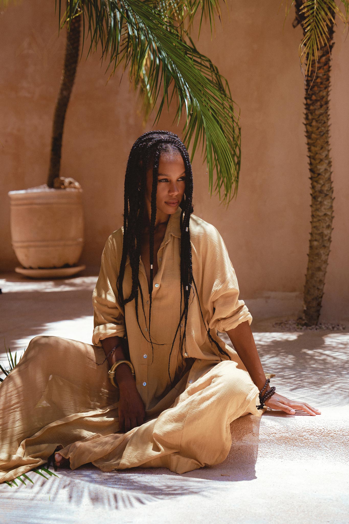 Get noticed in the stylish Ochre Boho Shirt Dress by Aya Sacred Wear 