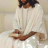 White Raw Cotton Minimalist Poncho for Men by AYA Sacred Wear