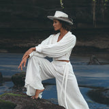 Off White Adjustable Pants • Casual Wide Boot Trousers • Cocktail Summer Pants - AYA Sacred Wear