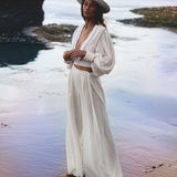 Off White Adjustable Pants • Casual Wide Boot Trousers • Cocktail Summer Pants - AYA Sacred Wear