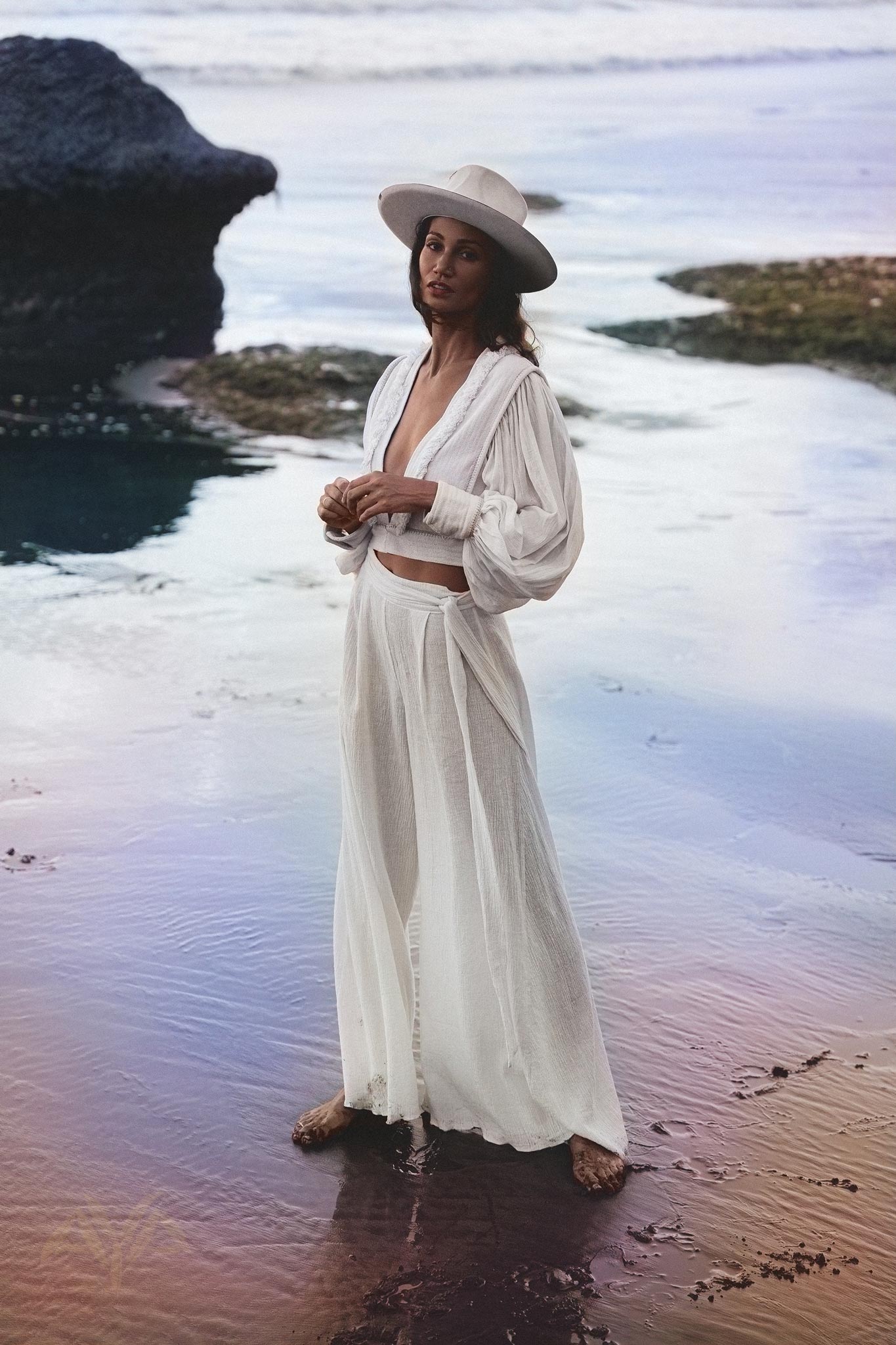 Off White Adjustable Pants • Casual Wide Boot Trousers • Cocktail Summer Pants - AYA Sacred Wear