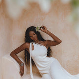 Off White Aisha Dress • Open Side Dress • Macrame Toga Dress • One Shoulder Maxi Dress - AYA Sacred Wear