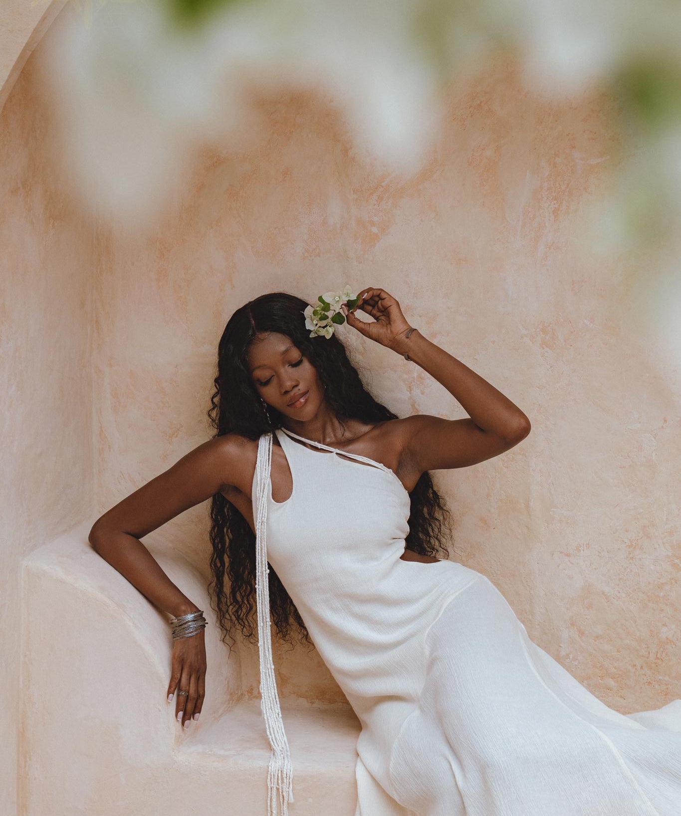 Off White Aisha Dress • Open Side Dress • Macrame Toga Dress • One Shoulder Maxi Dress - AYA Sacred Wear