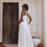 Off White Aisha Dress • Open Side Dress • Macrame Toga Dress • One Shoulder Maxi Dress - AYA Sacred Wear