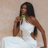 Off White Aisha Dress • Open Side Dress • Macrame Toga Dress • One Shoulder Maxi Dress - AYA Sacred Wear