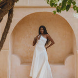 Off White Aisha Dress • Open Side Dress • Macrame Toga Dress • One Shoulder Maxi Dress - AYA Sacred Wear