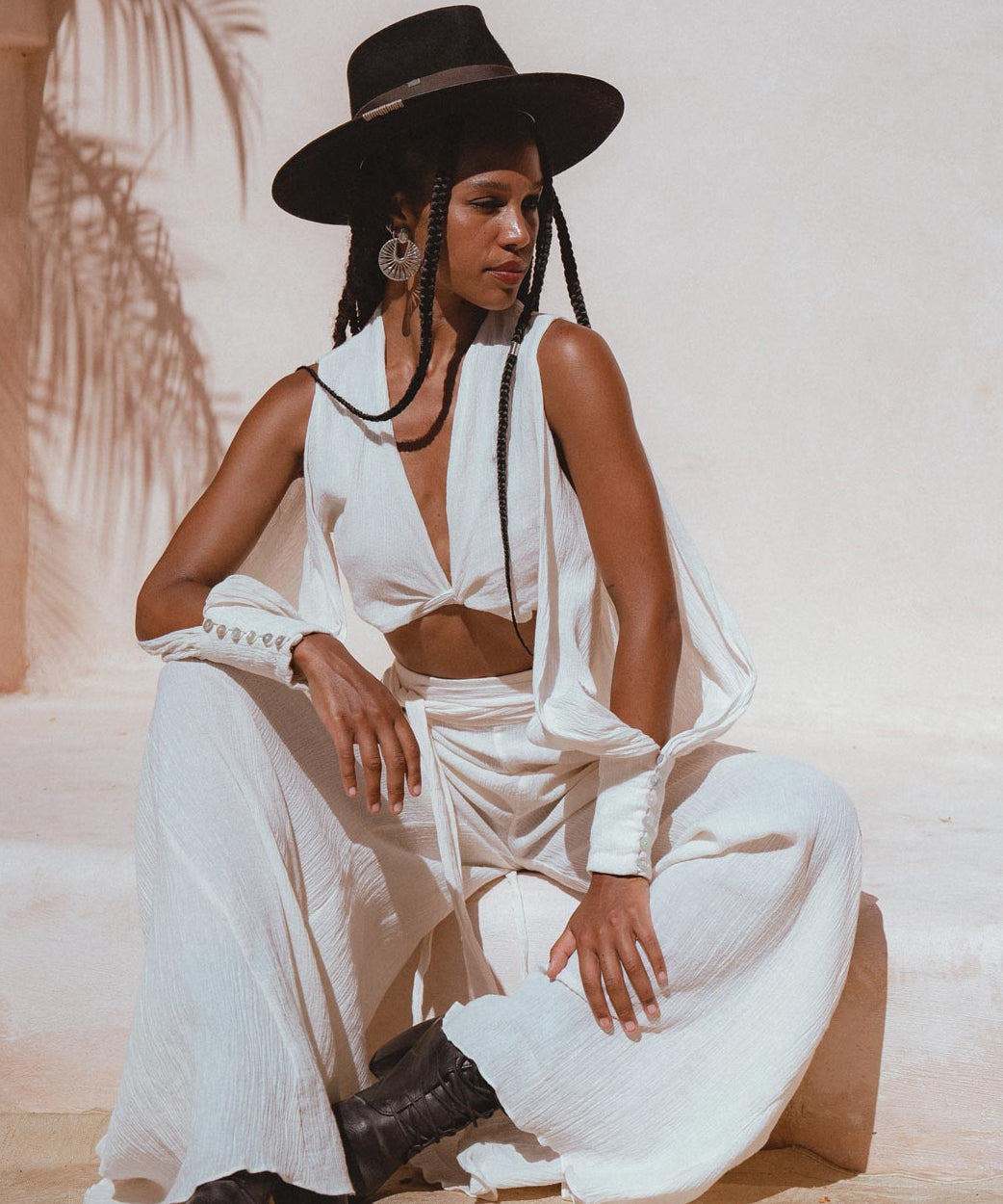 Off - White Ambrosia Set Top and Pants • Organic Boho Top & Trousers for Women - AYA Sacred Wear